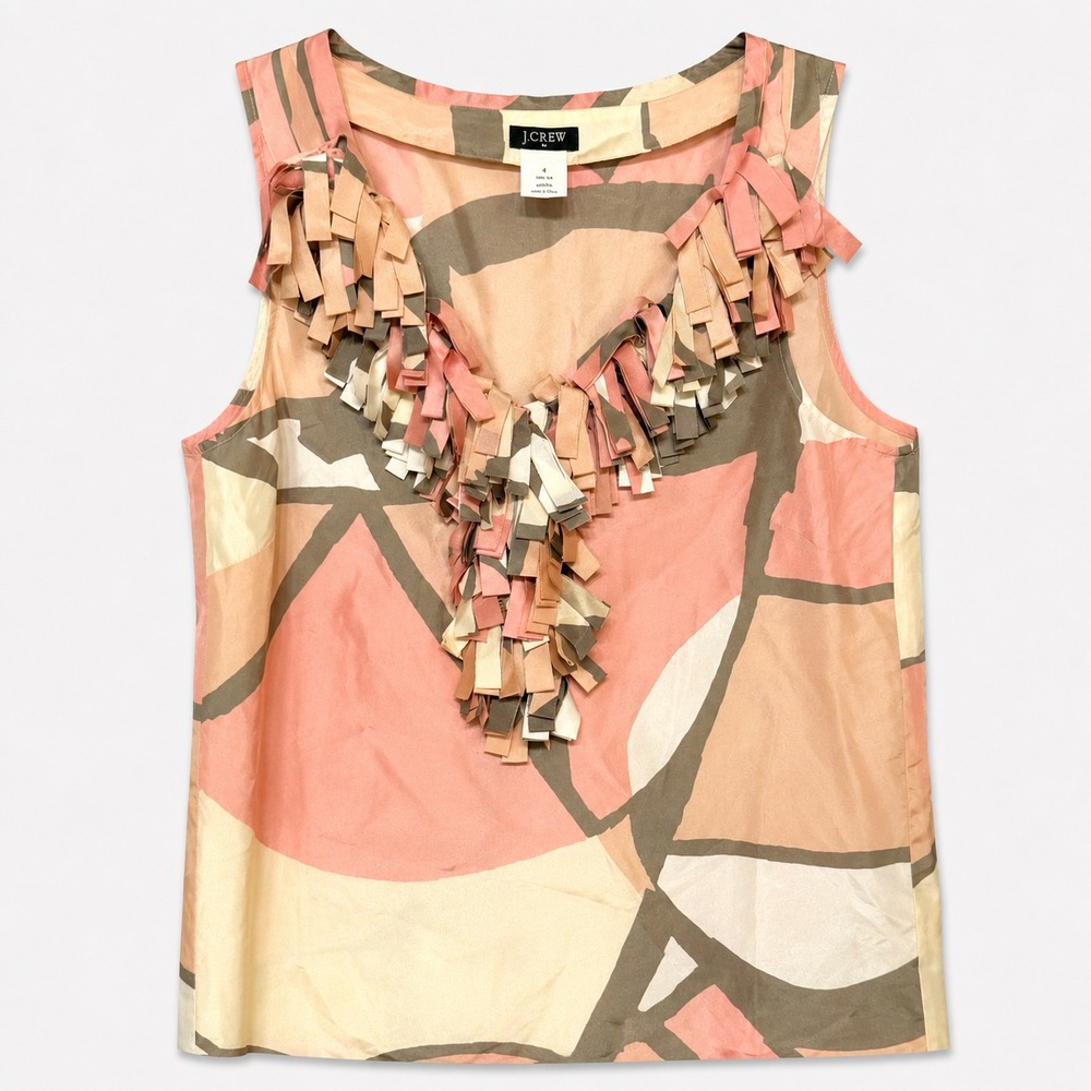 Vintage J. Crew Old Money Prepy 100% Silk Top Womens Size 4 Retro Mod Luxury